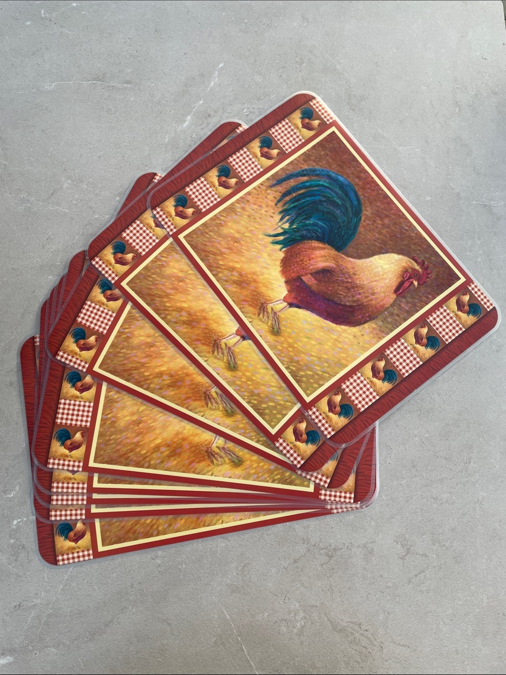 NEW Set of 8 Vinyl Reversible Rooster/Apple Basket Farmhouse Placemats